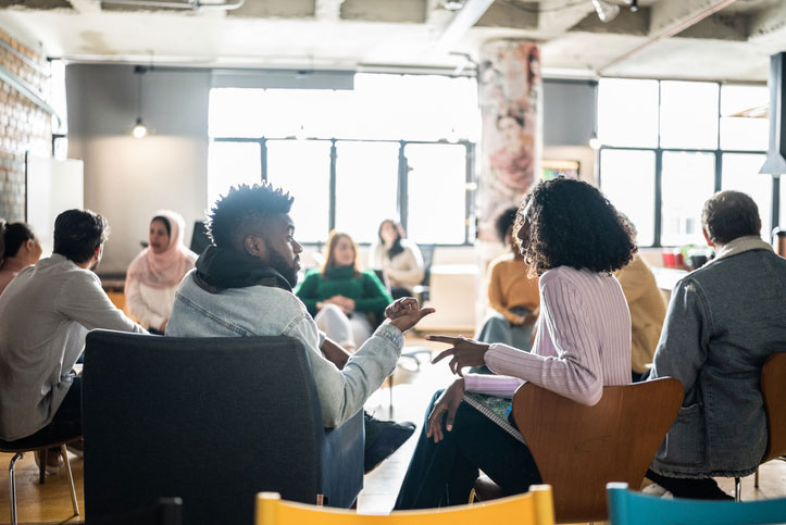 adult students talking in the classroom