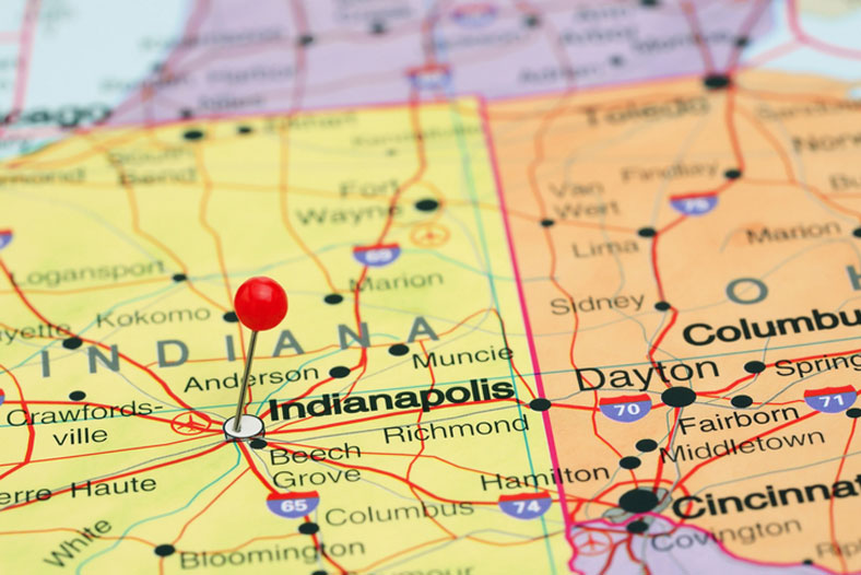 indiana map with pin in indianapolis, in